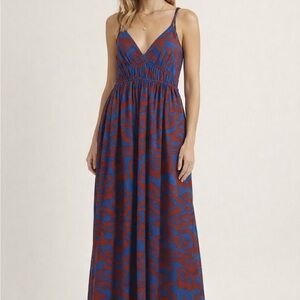 Blue and Red Patterned Maxi Dress